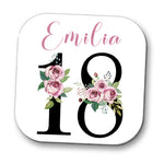 Personalised FLORAL Ages Special Birthday 21st 30th 40th 50th 60th 70th 80th Wooden Coaster Drinks Matt GIFT 10cm x 10cm