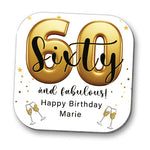 Personalised Golden Balloon Ages Special Birthday 21st 30th 40th 50th 60th 70th 80th Wooden Coaster Drinks Matt GIFT 10cm x 10cm