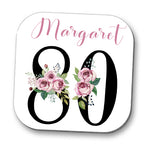 Personalised FLORAL Ages Special Birthday 21st 30th 40th 50th 60th 70th 80th Wooden Coaster Drinks Matt GIFT 10cm x 10cm