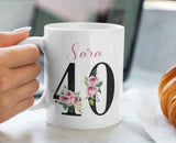 Name & Age Floral Personalised Mug - Gloss Finish