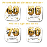 Personalised Golden Balloon Ages Special Birthday 21st 30th 40th 50th 60th 70th 80th Wooden Coaster Drinks Matt GIFT 10cm x 10cm