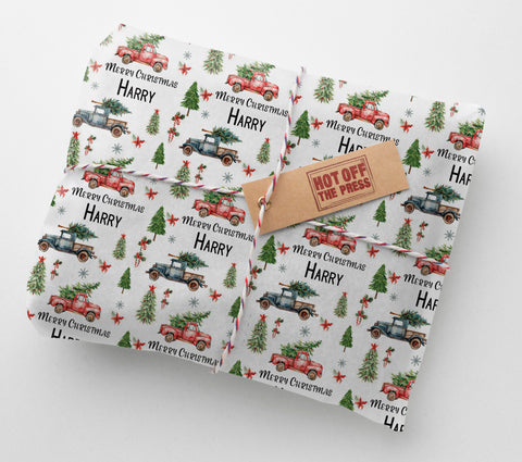 Christmas Van Truck Personalised Wrapping Paper - Large Sheet